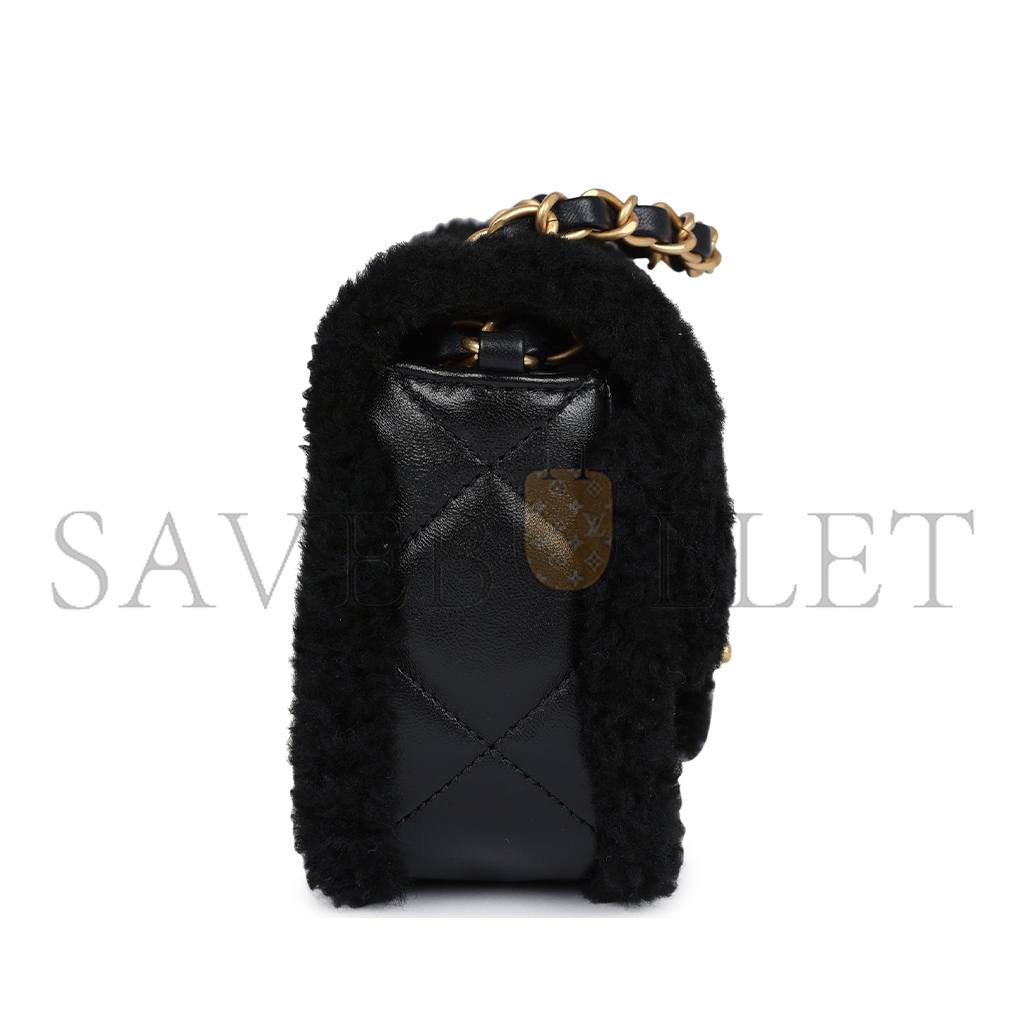 CHANEL MINI SHEARLING FLAP BAG BLACK LAMBSKIN BRUSHED GOLD HARDWARE AS5148 (18*12*6cm)